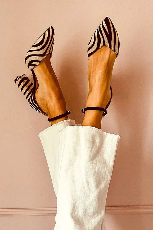 ZEBRA PRINT POINTED TOE PUMPS WITH ANKLE STRAP