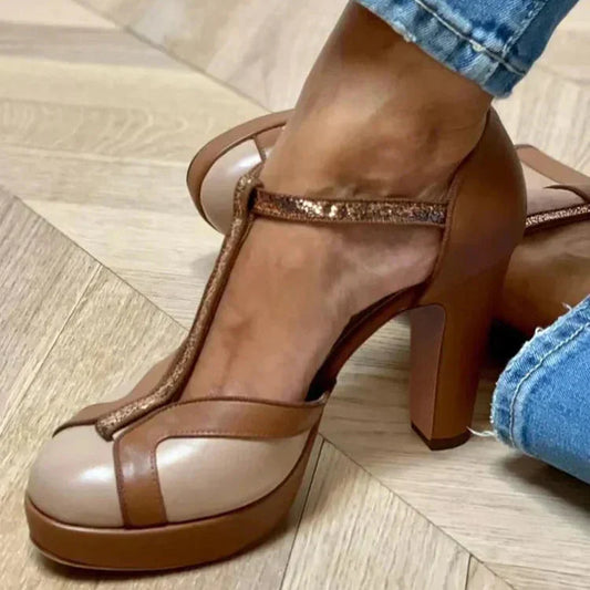 Two-tone T-strap heels
