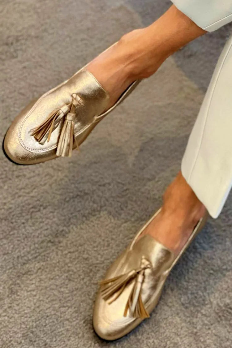 Naomi | Gold Moccasin With Tassels