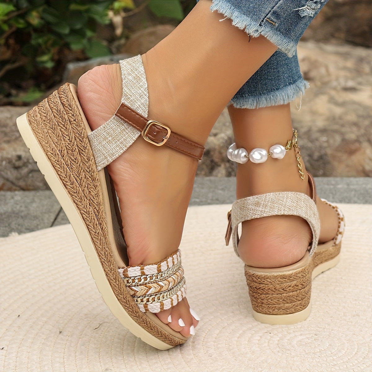 Amara™ Boho Woven Wedge Sandals 
