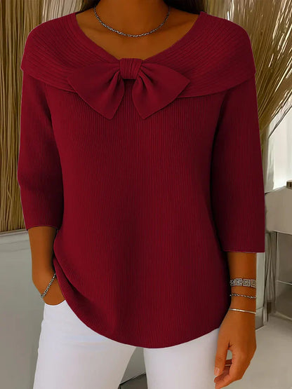 Serena – Women's Sweater with Bow and Round Neckline