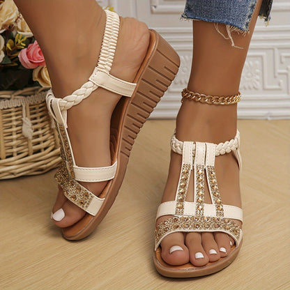 Elara™ Crystal Braided Sandals 