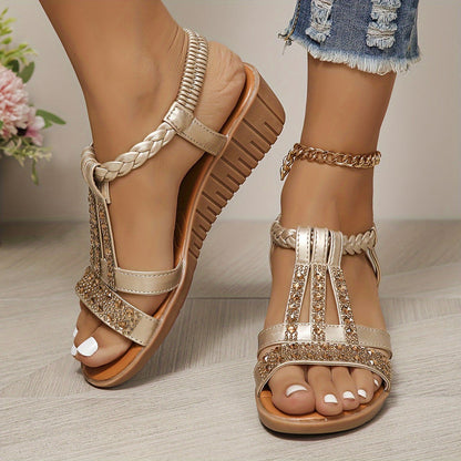 Elara™ Crystal Braided Sandals 
