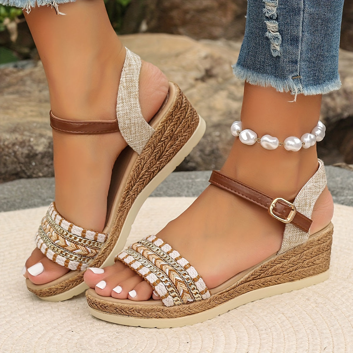 Amara™ Boho Woven Wedge Sandals 