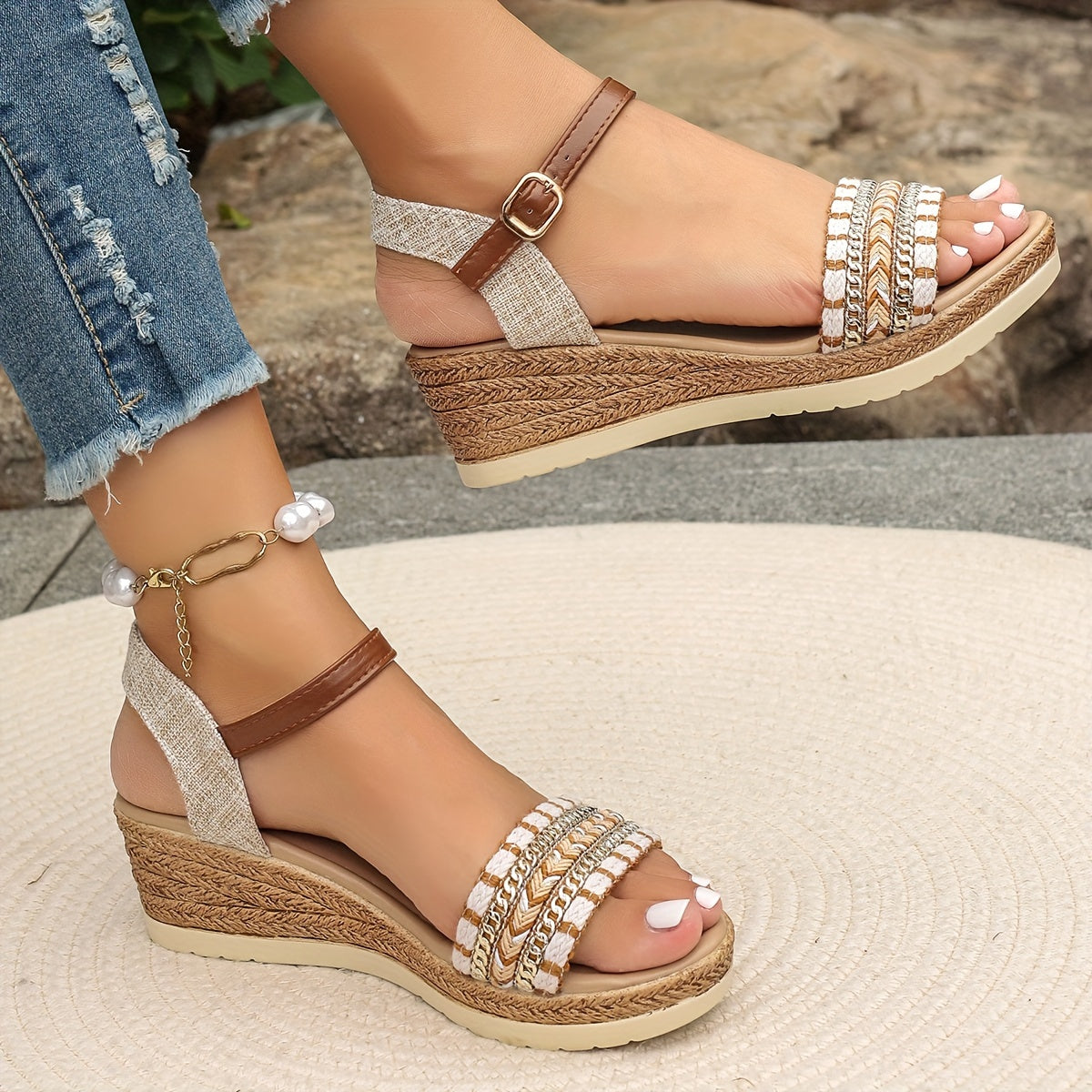 Amara™ Boho Woven Wedge Sandals 