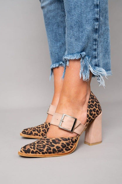 Selveta | Leopard Print Suede Stable Heel Sandals