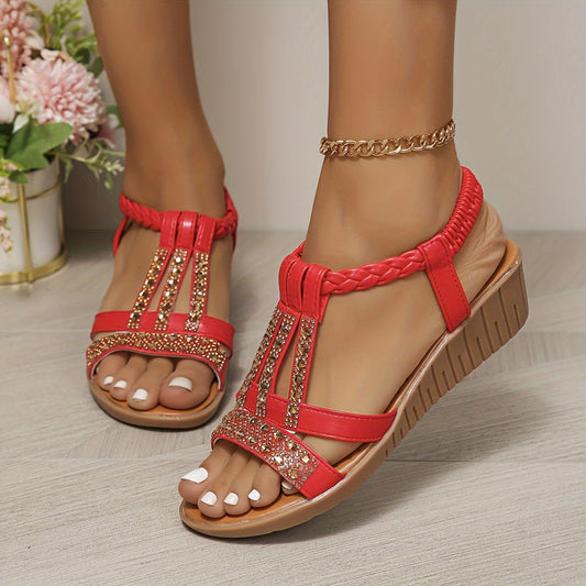 Elara™ Crystal Braided Sandals 