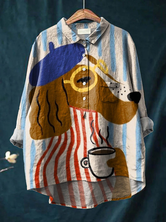 Charlie | Artistic Dog &amp; Coffee Print Shirt