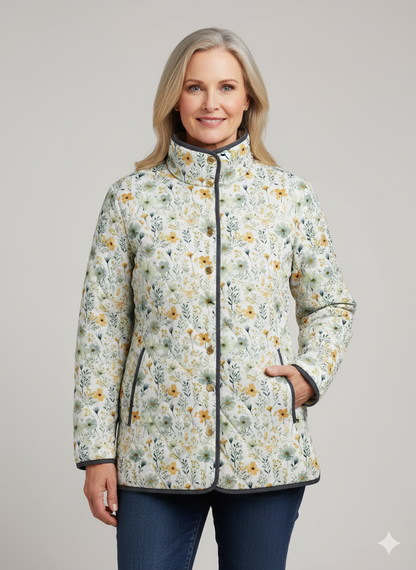 Delightful Floral-Printed Quilted Jacket for Women