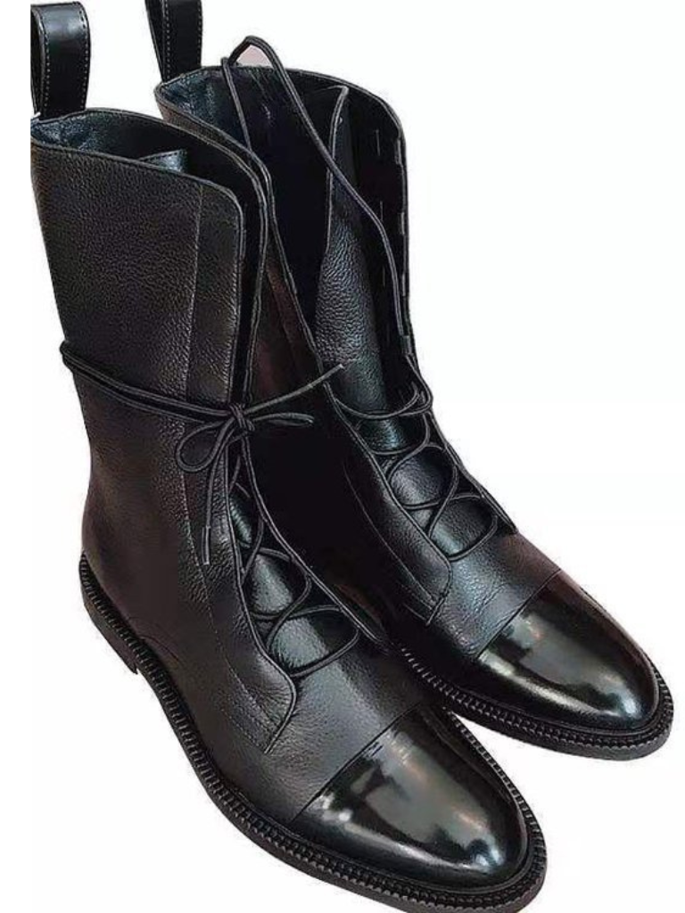 VICTORIA POLISHED LACE-UP BOOTS