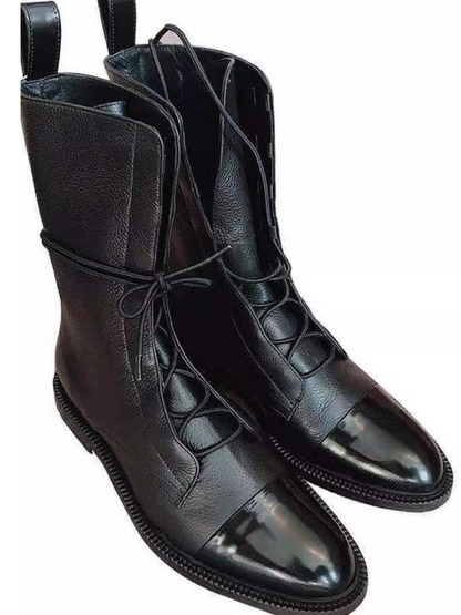 VICTORIA POLISHED LACE-UP BOOTS