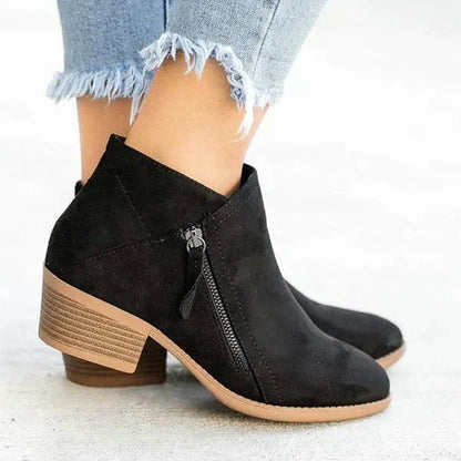Women's Ankle Boots – Side-Zip Design with Low Heel
