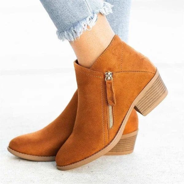 Women's Ankle Boots – Side-Zip Design with Low Heel