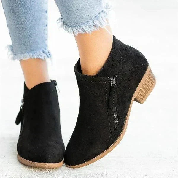 Women's Ankle Boots – Side-Zip Design with Low Heel