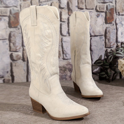 Women's Suede Cowboy Boots with Block Heel