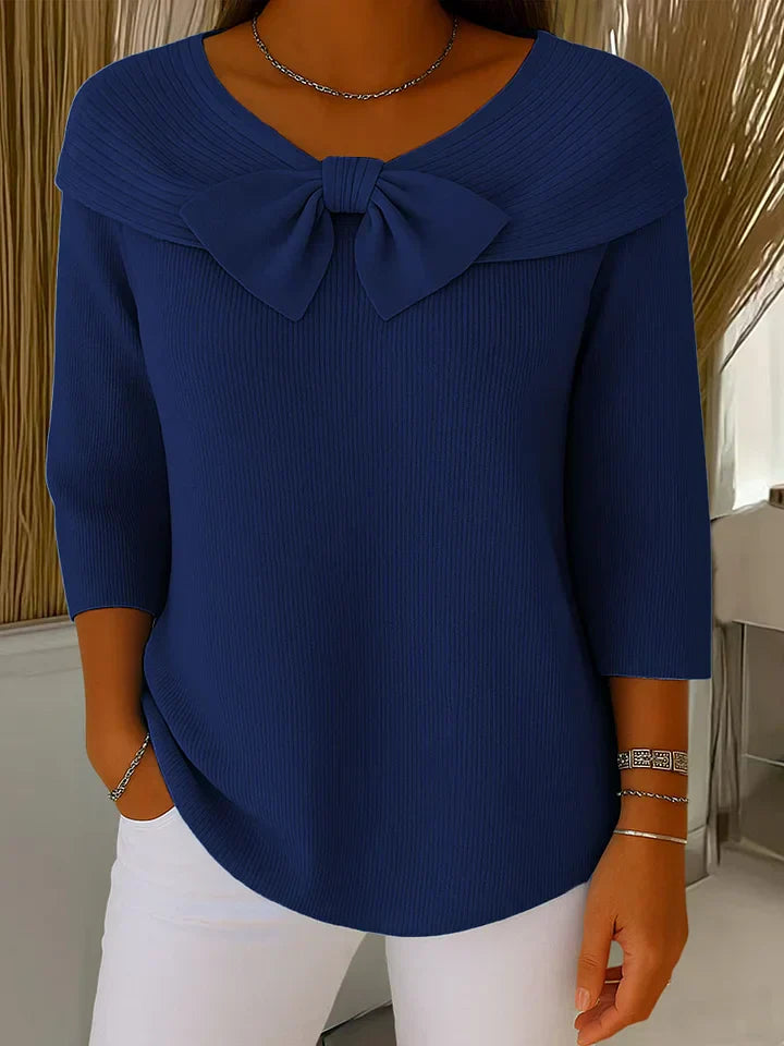 Serena – Women's Sweater with Bow and Round Neckline