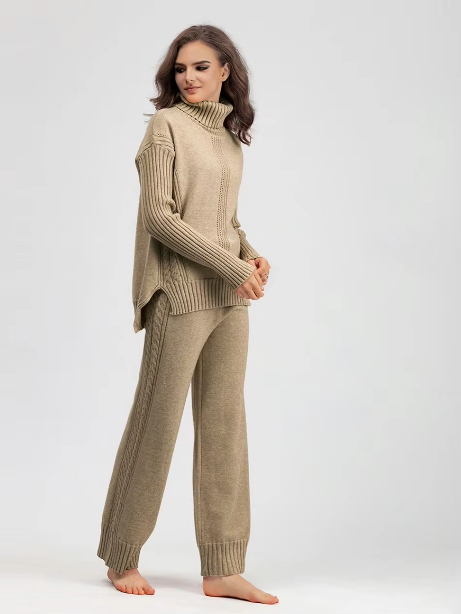 Scarlett | Chic High-Neck Knit Sweater &amp; Loose Pants Set
