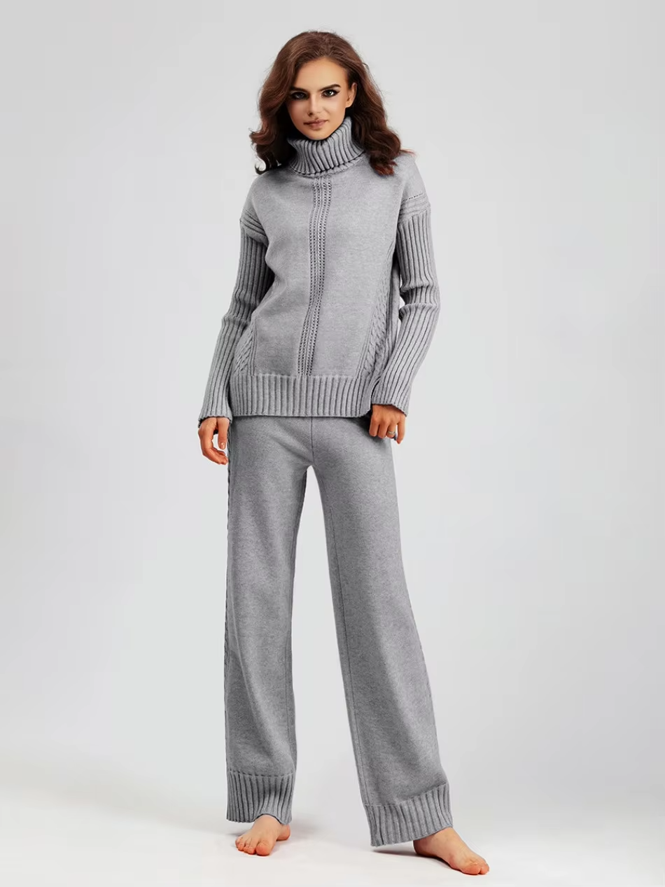Scarlett | Chic High-Neck Knit Sweater &amp; Loose Pants Set