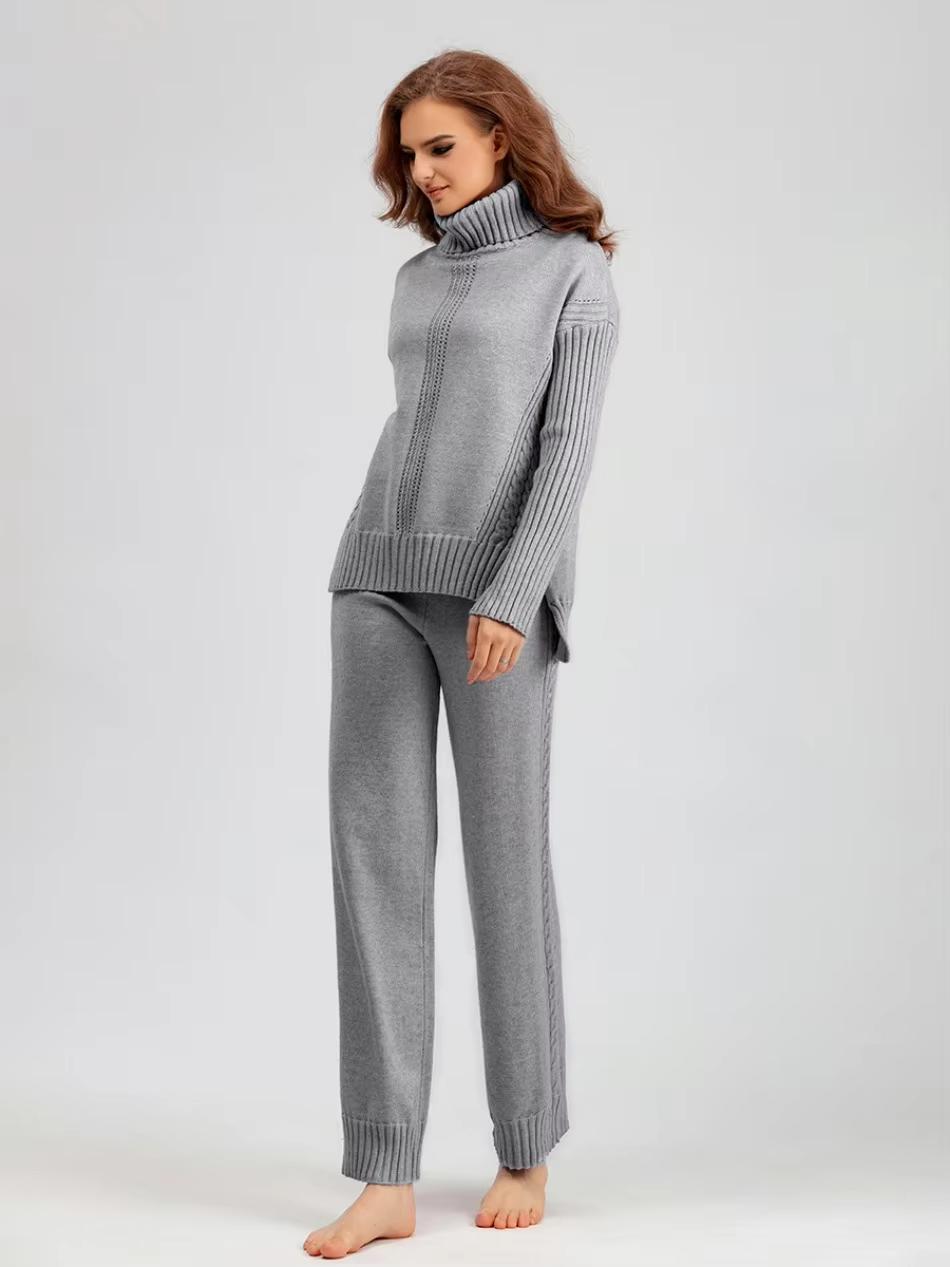 Scarlett | Chic High-Neck Knit Sweater &amp; Loose Pants Set
