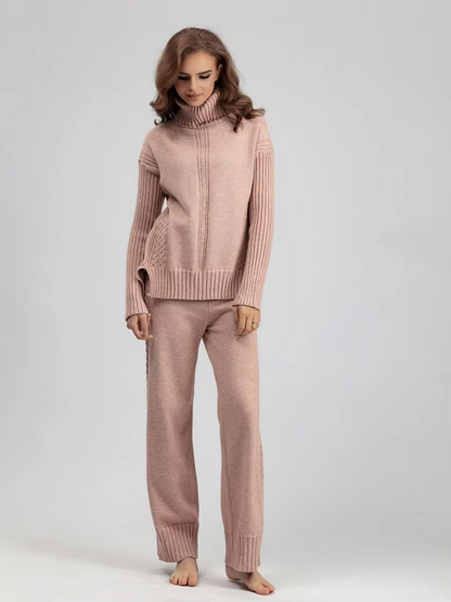 Scarlett | Chic High-Neck Knit Sweater &amp; Loose Pants Set
