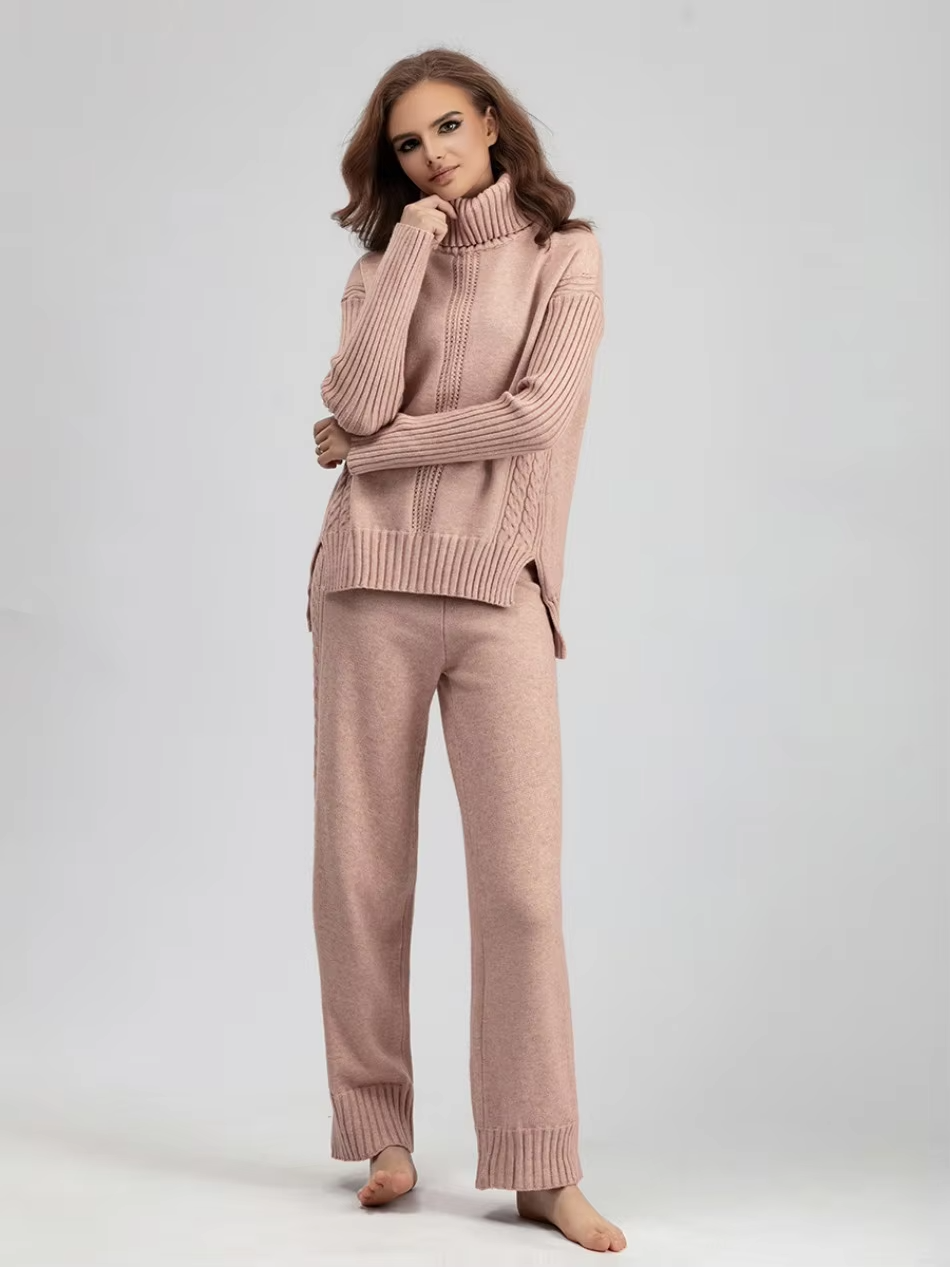 Scarlett | Chic High-Neck Knit Sweater &amp; Loose Pants Set