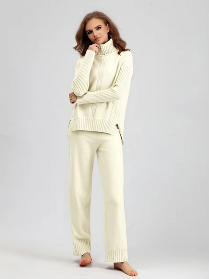 Scarlett | Chic High-Neck Knit Sweater &amp; Loose Pants Set