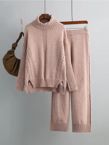 Scarlett | Chic High-Neck Knit Sweater &amp; Loose Pants Set