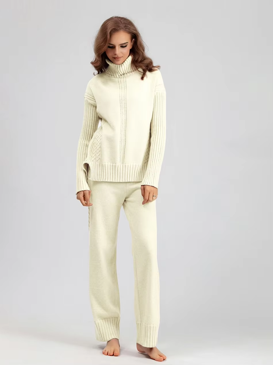 Scarlett | Chic High-Neck Knit Sweater &amp; Loose Pants Set