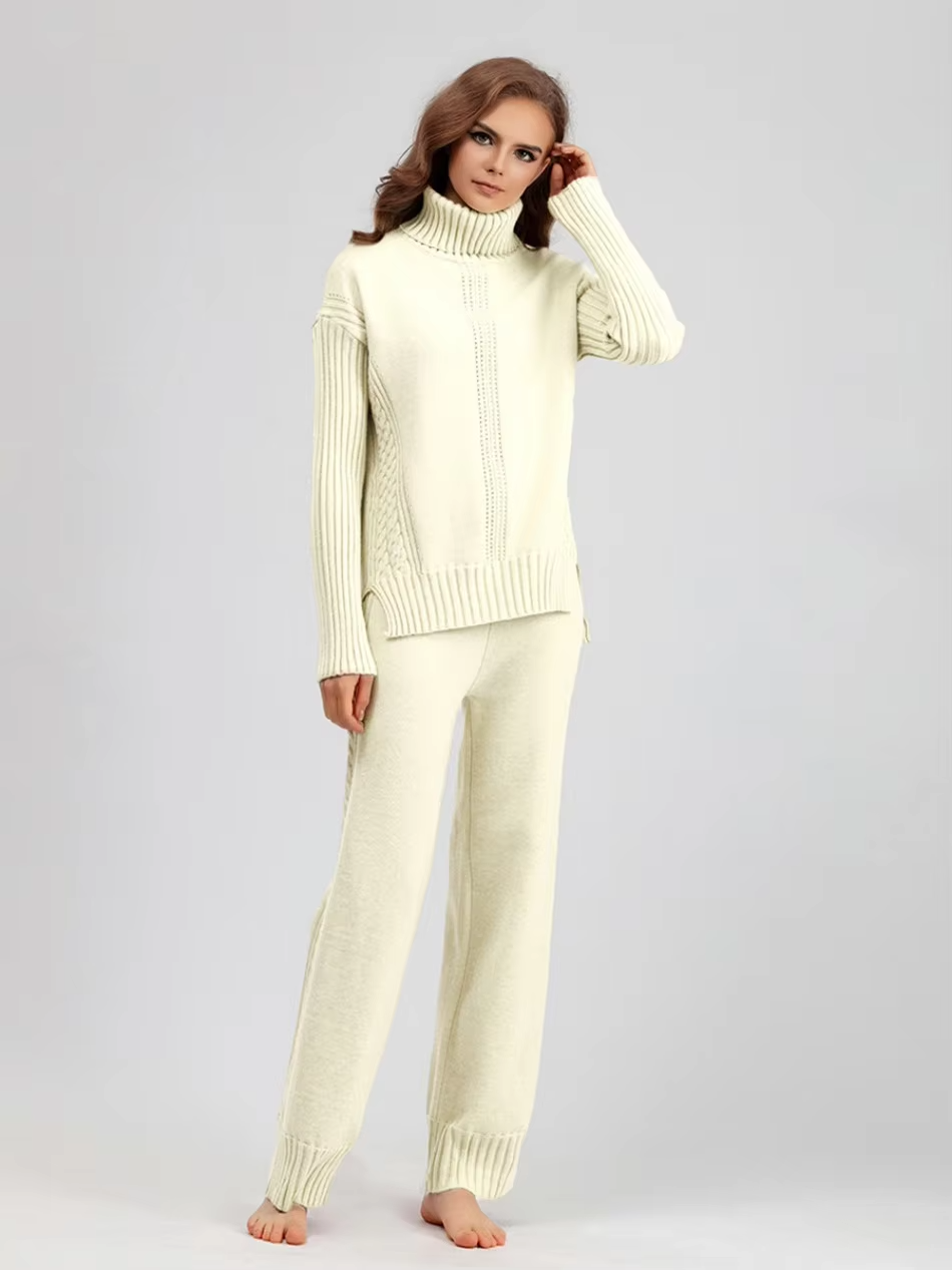Scarlett | Chic High-Neck Knit Sweater &amp; Loose Pants Set