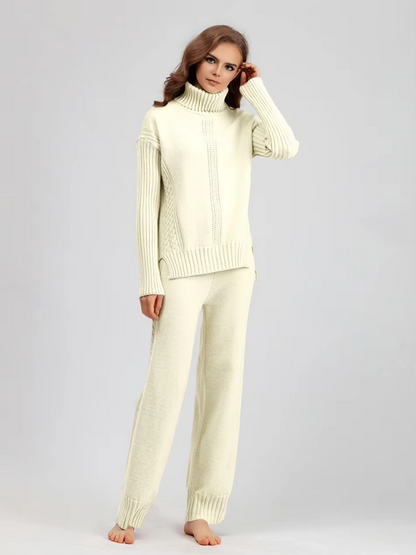 Scarlett | Chic High-Neck Knit Sweater &amp; Loose Pants Set