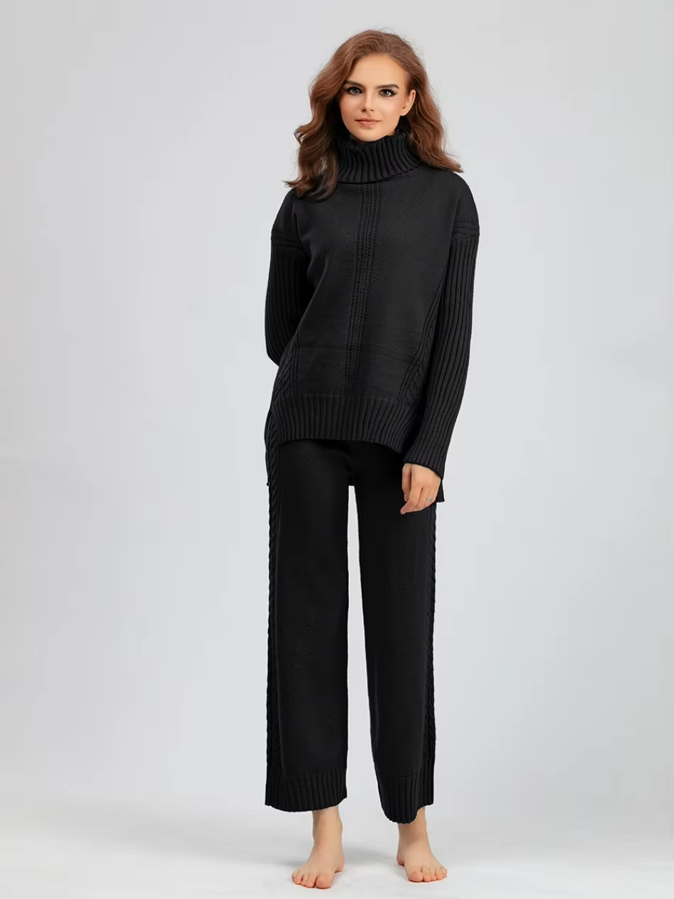 Scarlett | Chic High-Neck Knit Sweater &amp; Loose Pants Set