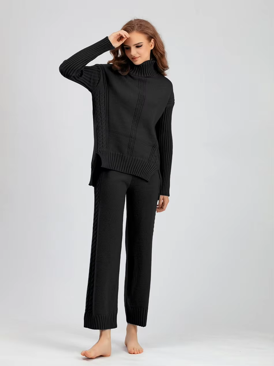 Scarlett | Chic High-Neck Knit Sweater &amp; Loose Pants Set