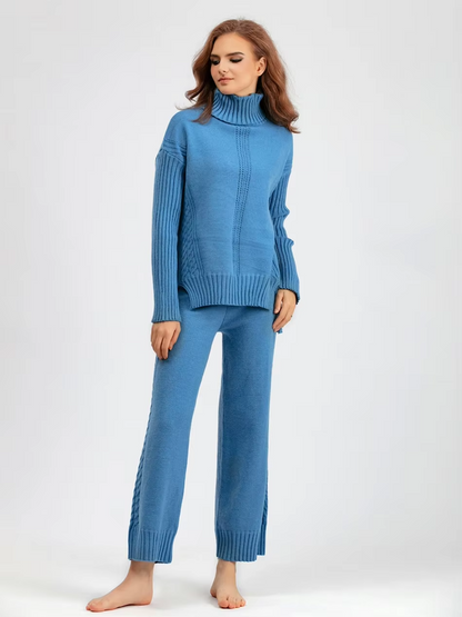 Scarlett | Chic High-Neck Knit Sweater &amp; Loose Pants Set