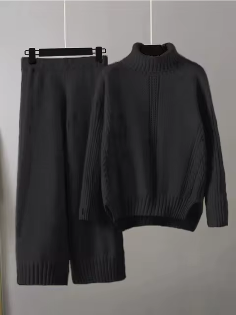 Scarlett | Chic High-Neck Knit Sweater &amp; Loose Pants Set