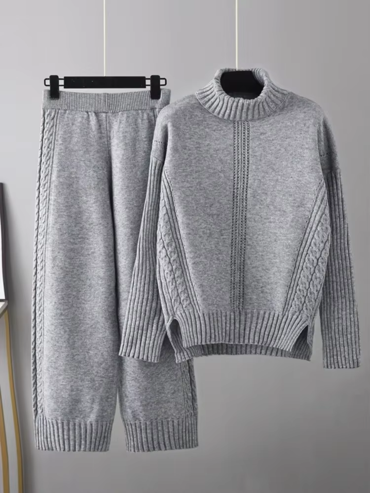 Scarlett | Chic High-Neck Knit Sweater &amp; Loose Pants Set