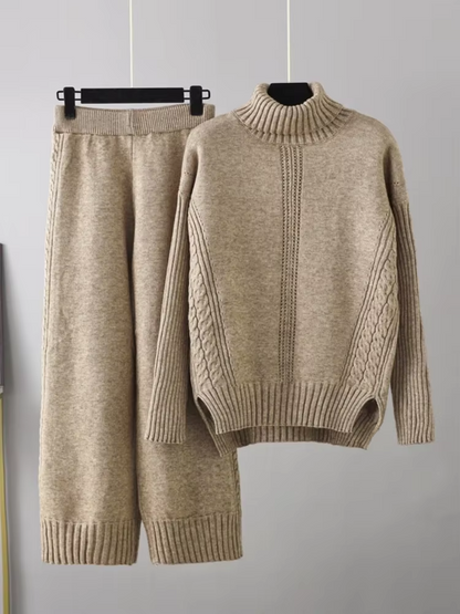 Scarlett | Chic High-Neck Knit Sweater &amp; Loose Pants Set