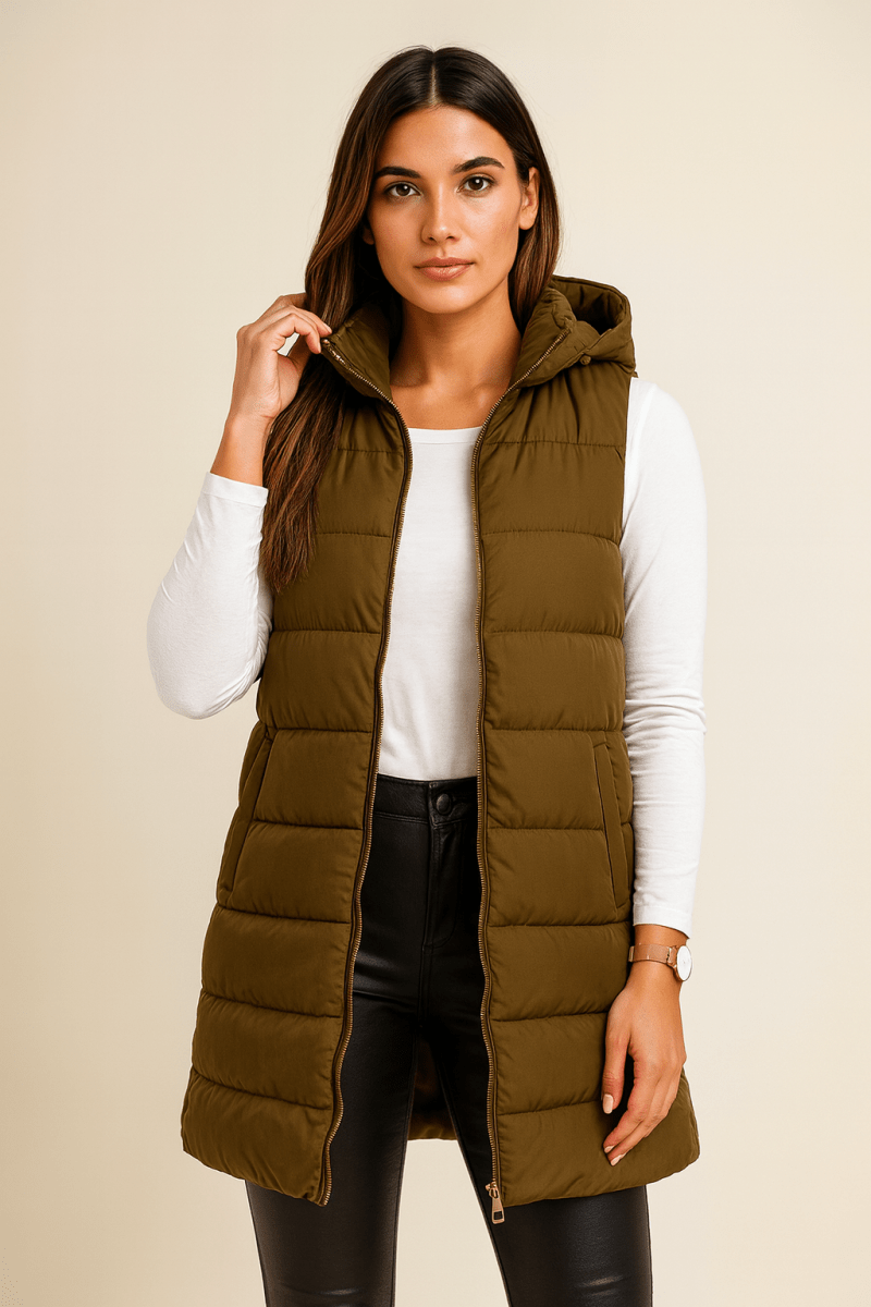 ELENA | CASUAL SLEEVELESS HOODED LONG PUFFER VEST