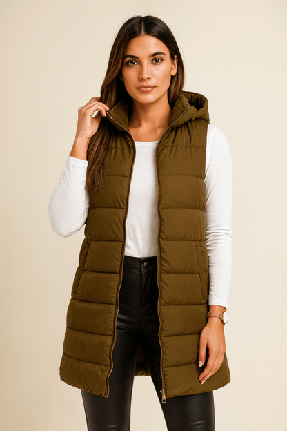 ELENA | CASUAL SLEEVELESS HOODED LONG PUFFER VEST