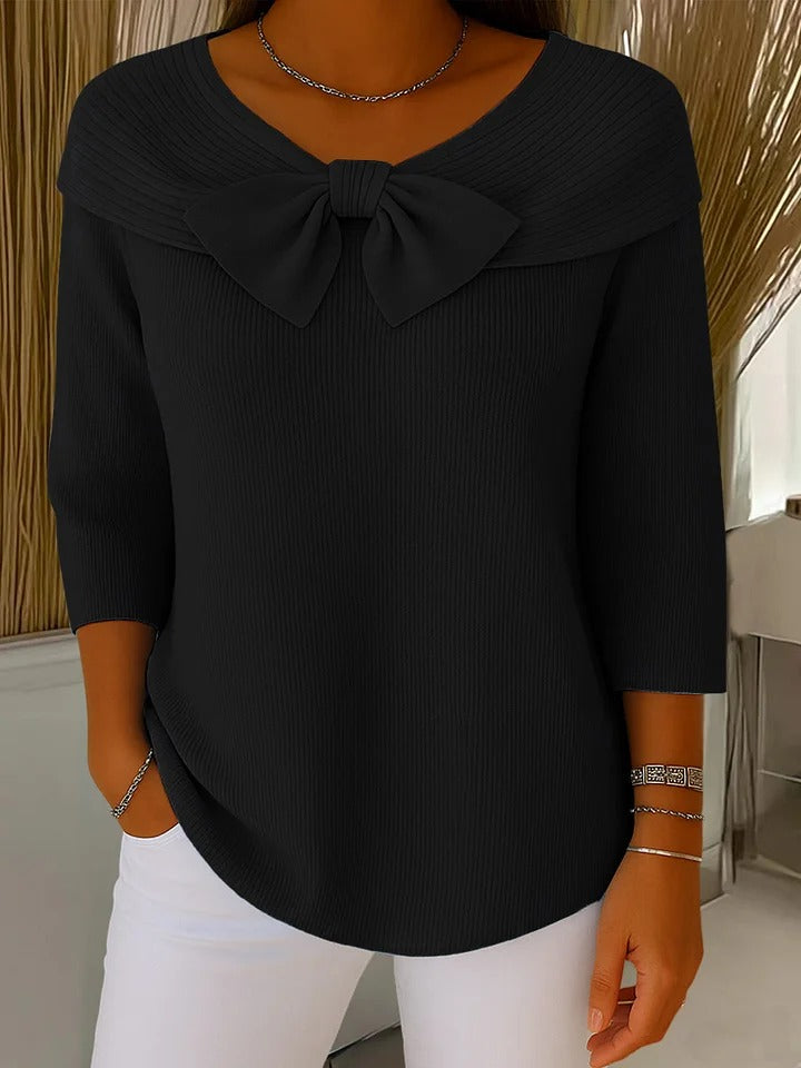 Serena – Women's Sweater with Bow and Round Neckline