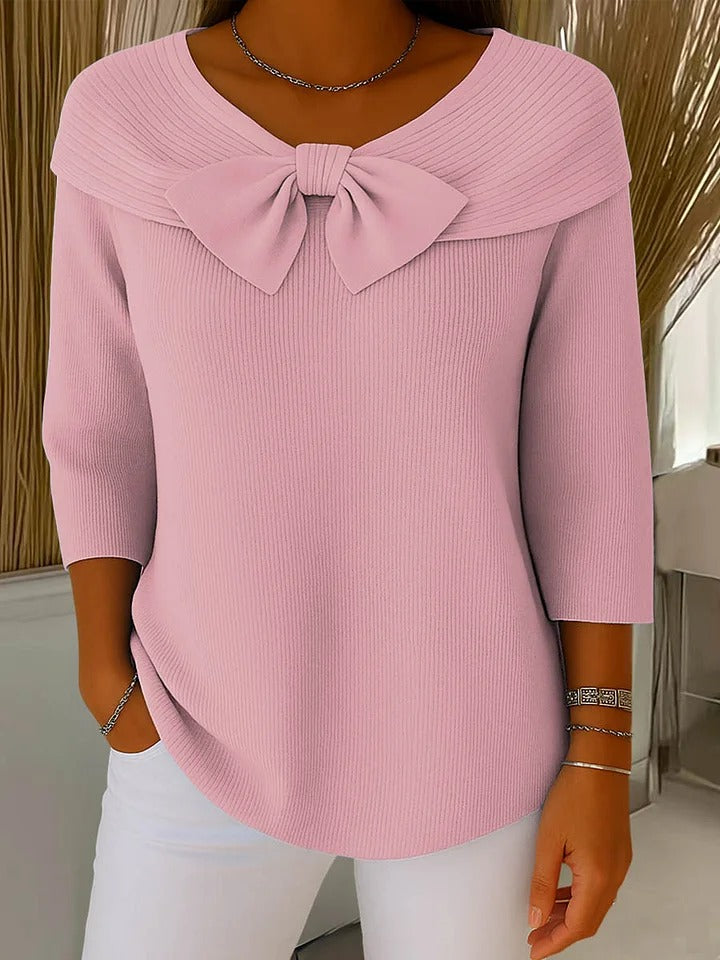 Serena – Women's Sweater with Bow and Round Neckline