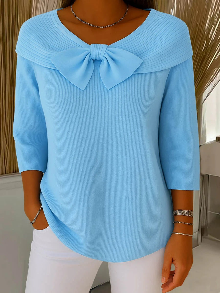 Serena – Women's Sweater with Bow and Round Neckline